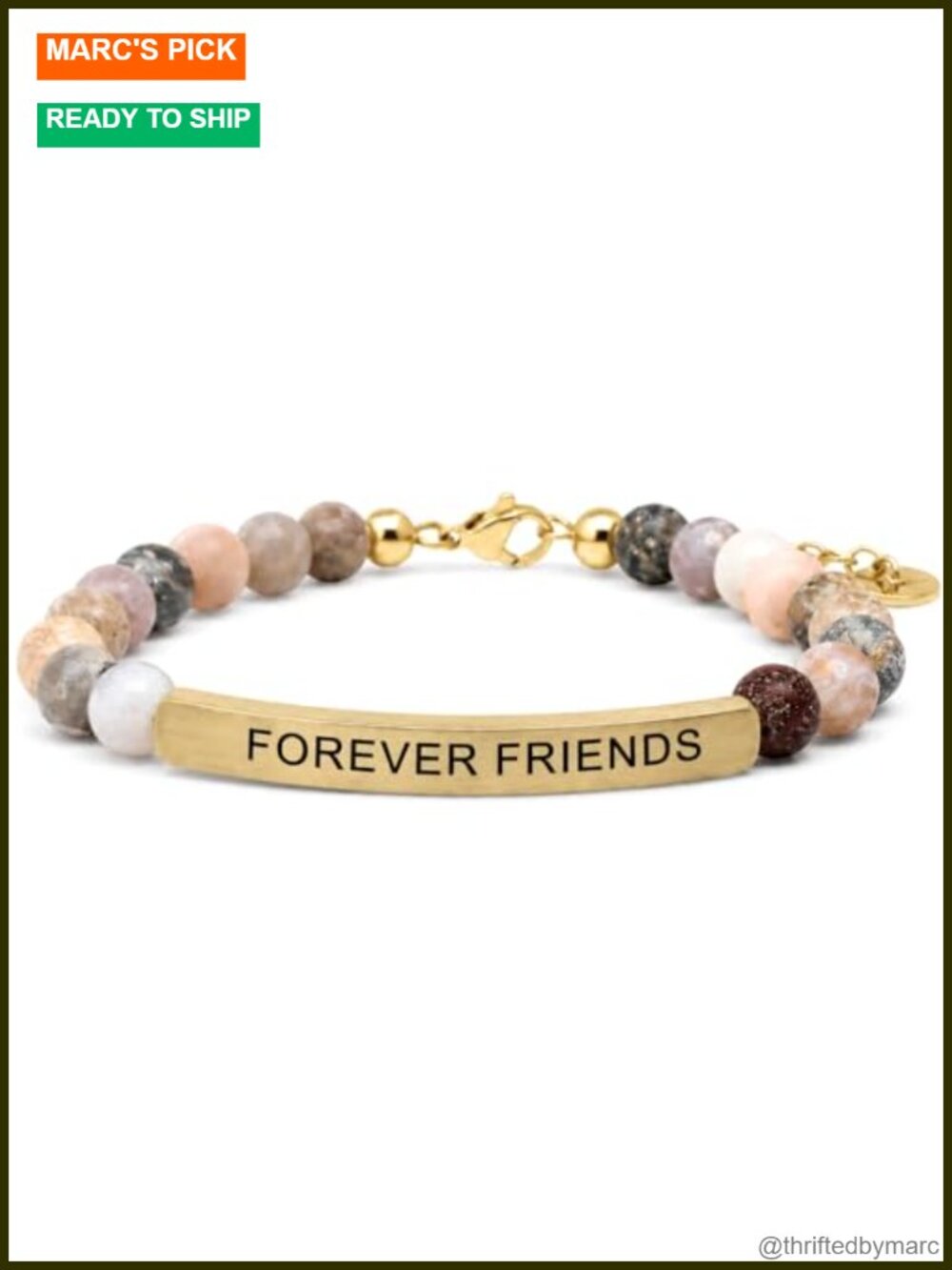 Forever Friends Engraved Gemstone Stretch Bracelet Natural Bamboo Agate